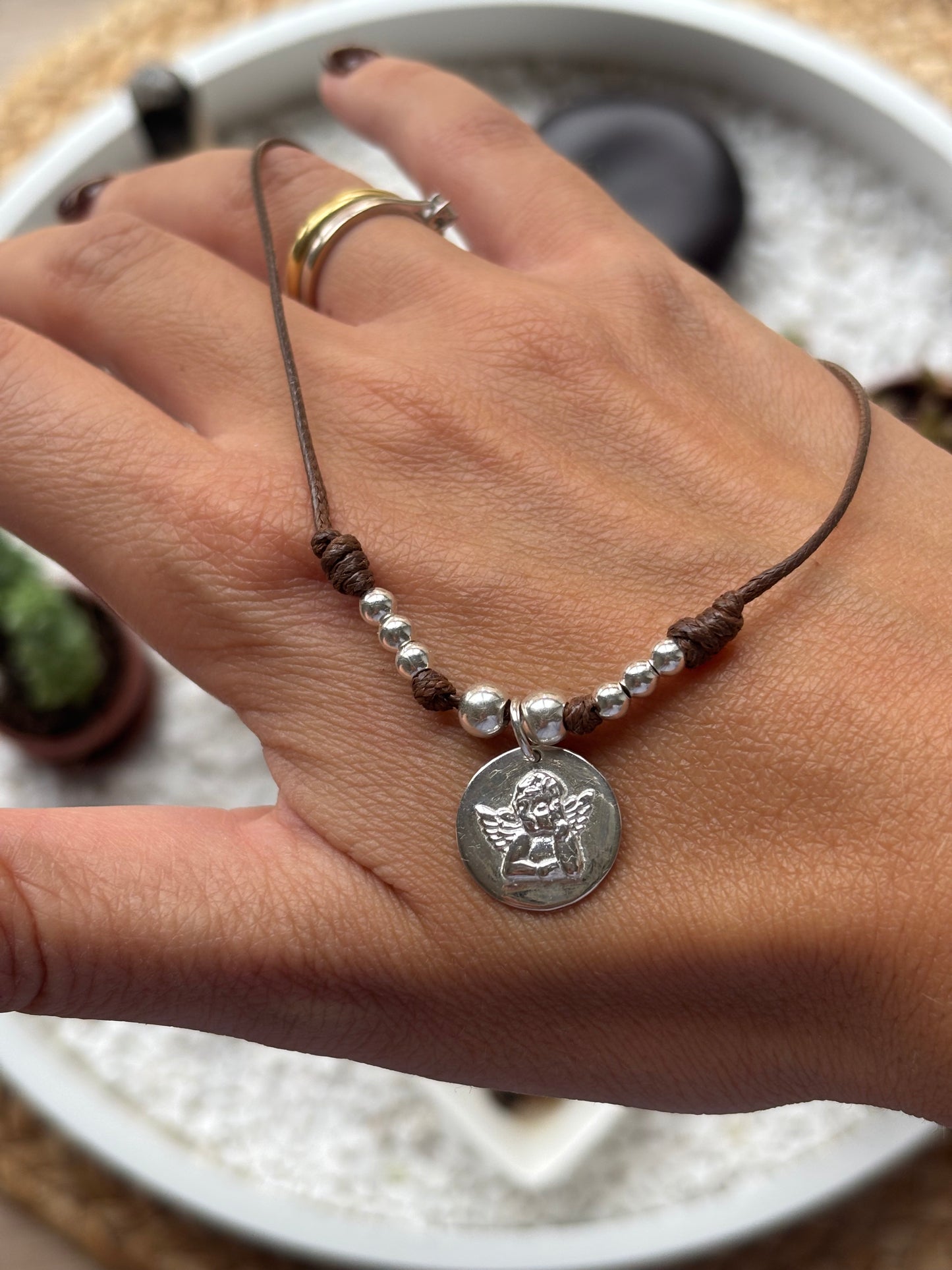 Pulsera Angel de la guarda con cordón de algodón