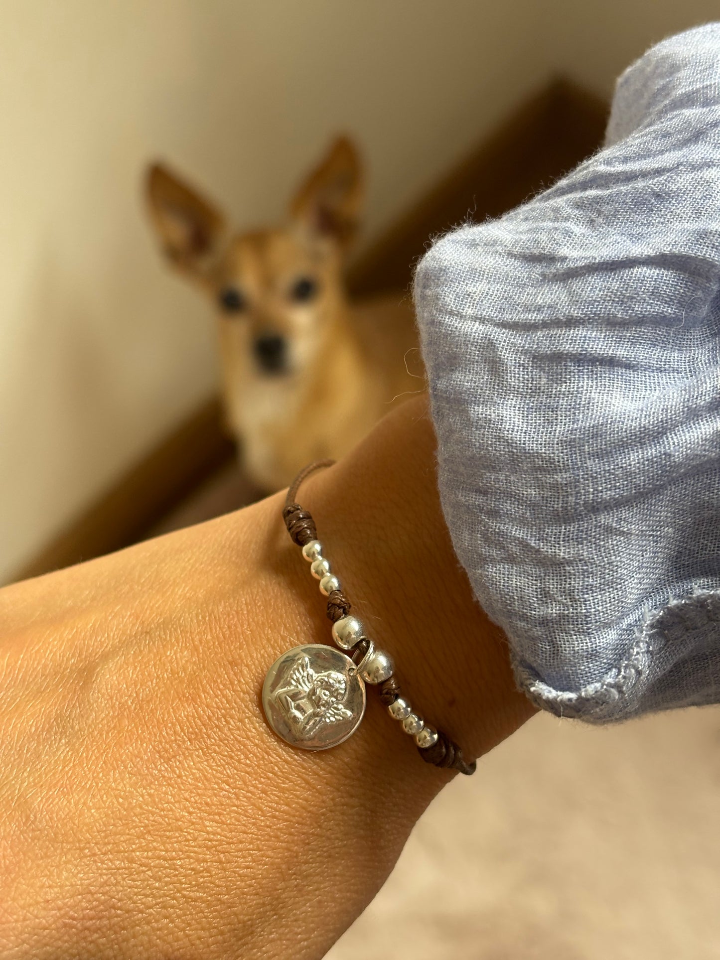 Pulsera Angel de la guarda con cordón de algodón