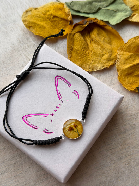 Pulsera de Nylon Unisex con Flores o Pétalos Naturales en Plata de Ley 925