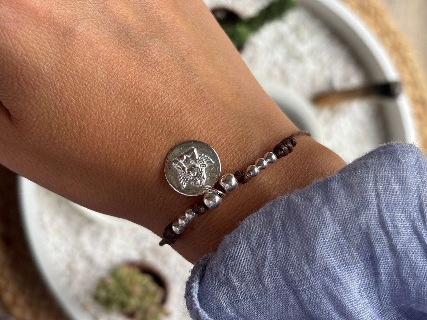 Pulsera Angel de la guarda con cordón de algodón