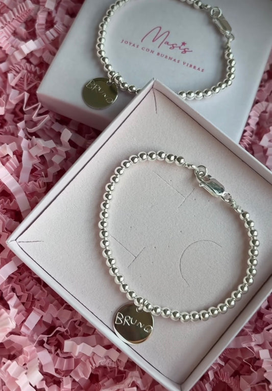 Pulsera bolas con medalla 15mm