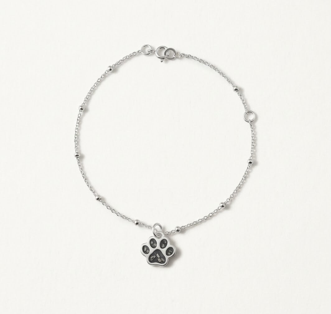 Pulsera memorial con cenizas huella  plata