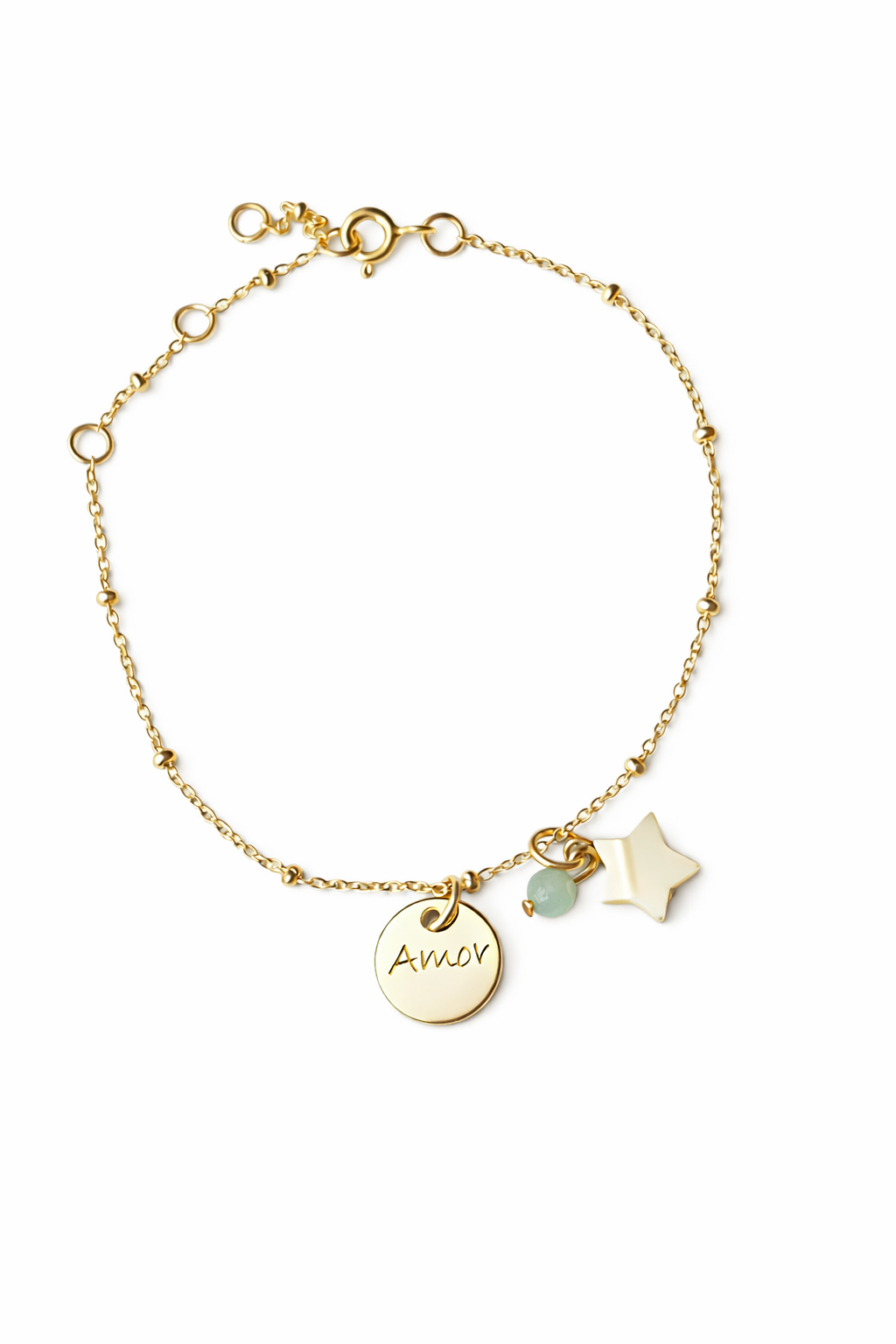 Pulsera, mini bolas con medalla 9mm