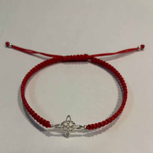Pulsera de plata 925 con cordón rojo – Nudo de bruja