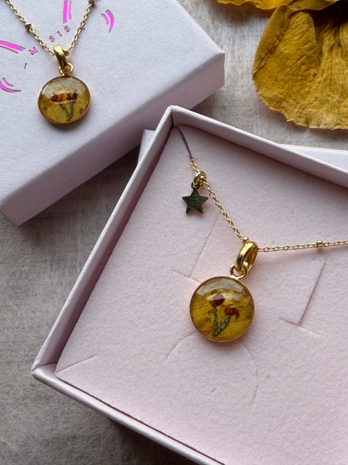 Gargantilla de Plata de Ley 925 Chapada en Oro con Flores o Pétalos Naturales